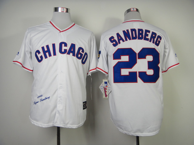 Men Chicago Cubs 23 Sandberg White Throwback 1988 MLB Jerseys